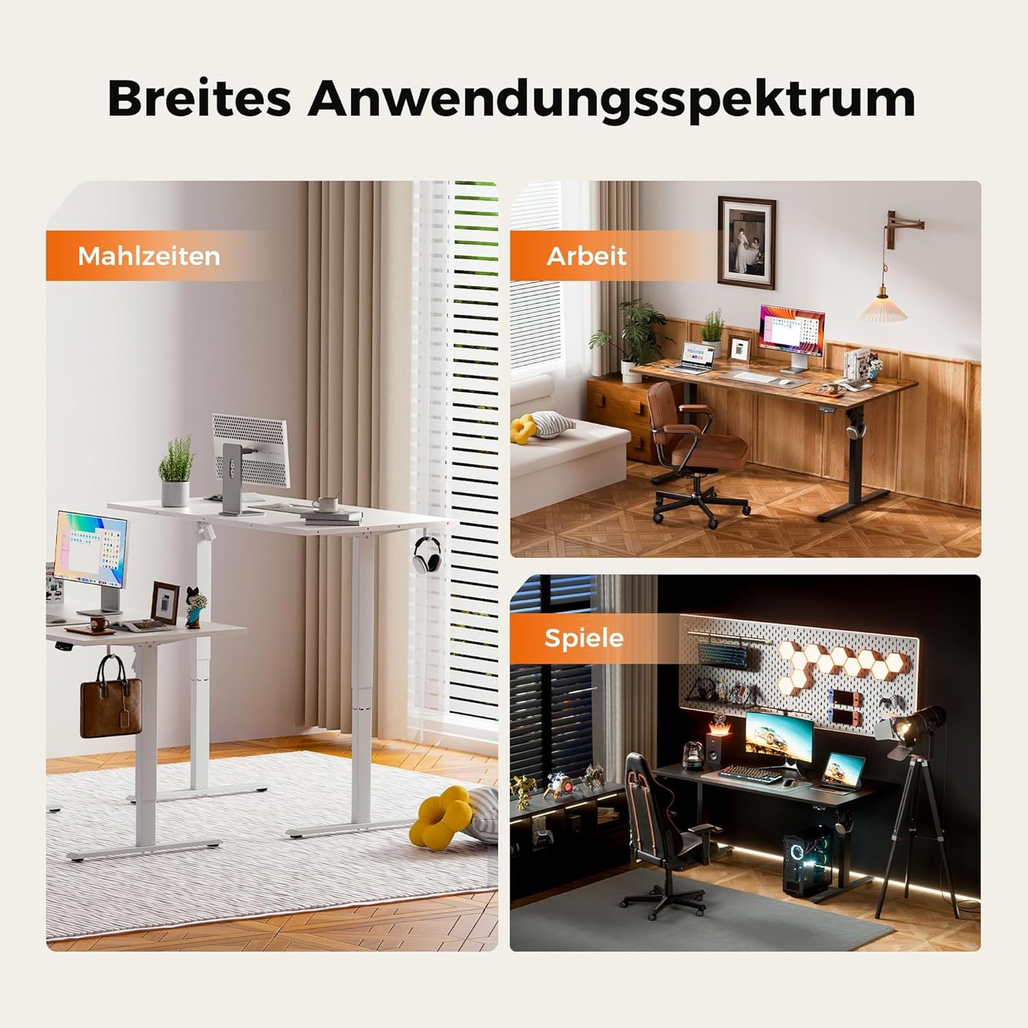 Agilestic Elektrisch in hoogte verstelbaar bureau, 160 x 80 cm, zit-sta bureau met geheugenfunctie, in hoogte verstelbare computertafel, gamingbureau met vierkant tafelblad, lichtbruin