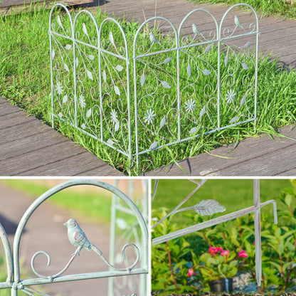 Sungmor Set van 4 tuinpiketomheining, rustieke stijl, decoratieve omheiningspanelen, 97 inch metalen grens vouwhek, tuintrellis voor klimplanten, dierenbarrière, landschapspad panelen