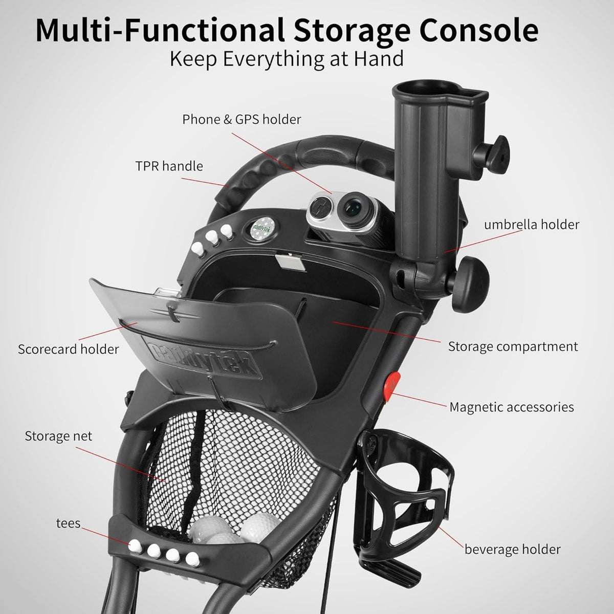 Caddytek CaddyLite One Swivel versie 8 golftrolley, 3-wielen, 360° zwenkbaar voorwiel, inklapbaar met één klik, lichtgewicht, verstelbare duwbeugel