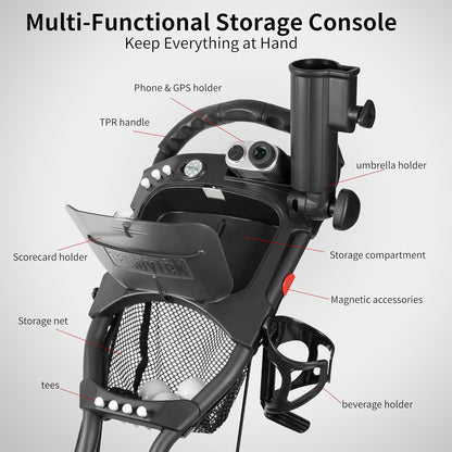 Caddytek CaddyLite One Swivel versie 8 golftrolley, 3-wielen, 360° zwenkbaar voorwiel, inklapbaar met één klik, lichtgewicht, verstelbare duwbeugel