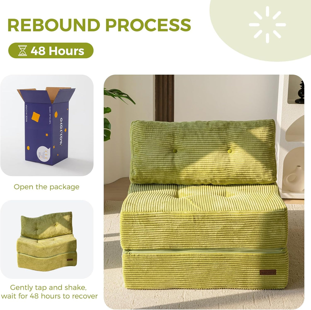MAXYOYO Opvouwbare bank met slaapfunctie, converteerbare slaapbank met steunschuim met hoge dichtheid, draagbare 4-in-1 klapstoel die in een ligstoel kan worden veranderd, veelzijdige vloerbank