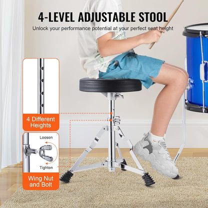VEVOR 5-delige 40,6 cm Beginner Volledige Set met Bass Toms Snare Floor Verstelbare Troon Bekken Hi-Hat Pedaal en Twee Paar Drumsticks, Starter Drumkit voor Kind Kinderen, Blauw (SH-002-BL)
