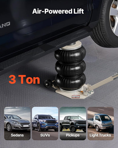 VEVOR Pneumatische garagekrik, 3T pneumatische krik met 6 stalen buizen en verstelbare handgreep, 140-450 mm hefhoogte, snellift, persluchtkrik, luchtkrik voor auto-SUV pickups