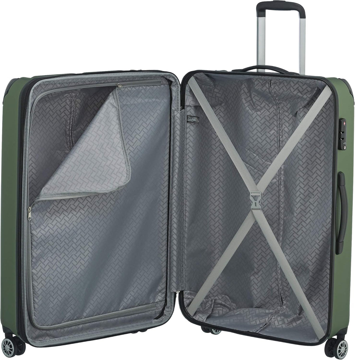 Travelite Koffer met 4 wielen L met TSA-slot+uitbreidingsvouw, bagageserie CITY: robuuste hardshell trolley met krasbestendig oppervlak, 073049-80, 77 cm, 113 liter (uitbreidbaar tot 124 L), groen