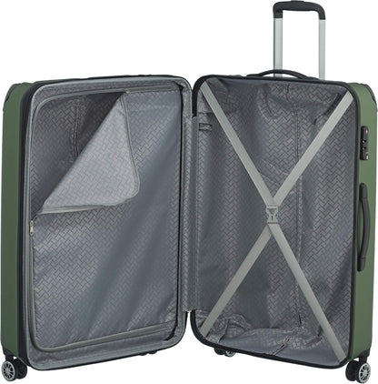 Travelite Koffer met 4 wielen L met TSA-slot+uitbreidingsvouw, bagageserie CITY: robuuste hardshell trolley met krasbestendig oppervlak, 073049-80, 77 cm, 113 liter (uitbreidbaar tot 124 L), groen