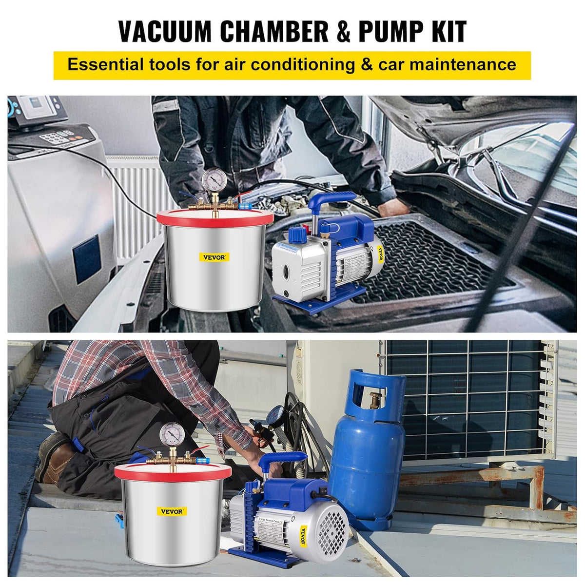 Vacuümpomp – Vacuümmachine – Vacuümgenerator – Vacuüminstallatie – Vacuum Pomp – 7,57L RVS Vacuümkamer – Krachtige 1/3 HP Motor 113,26 L/min