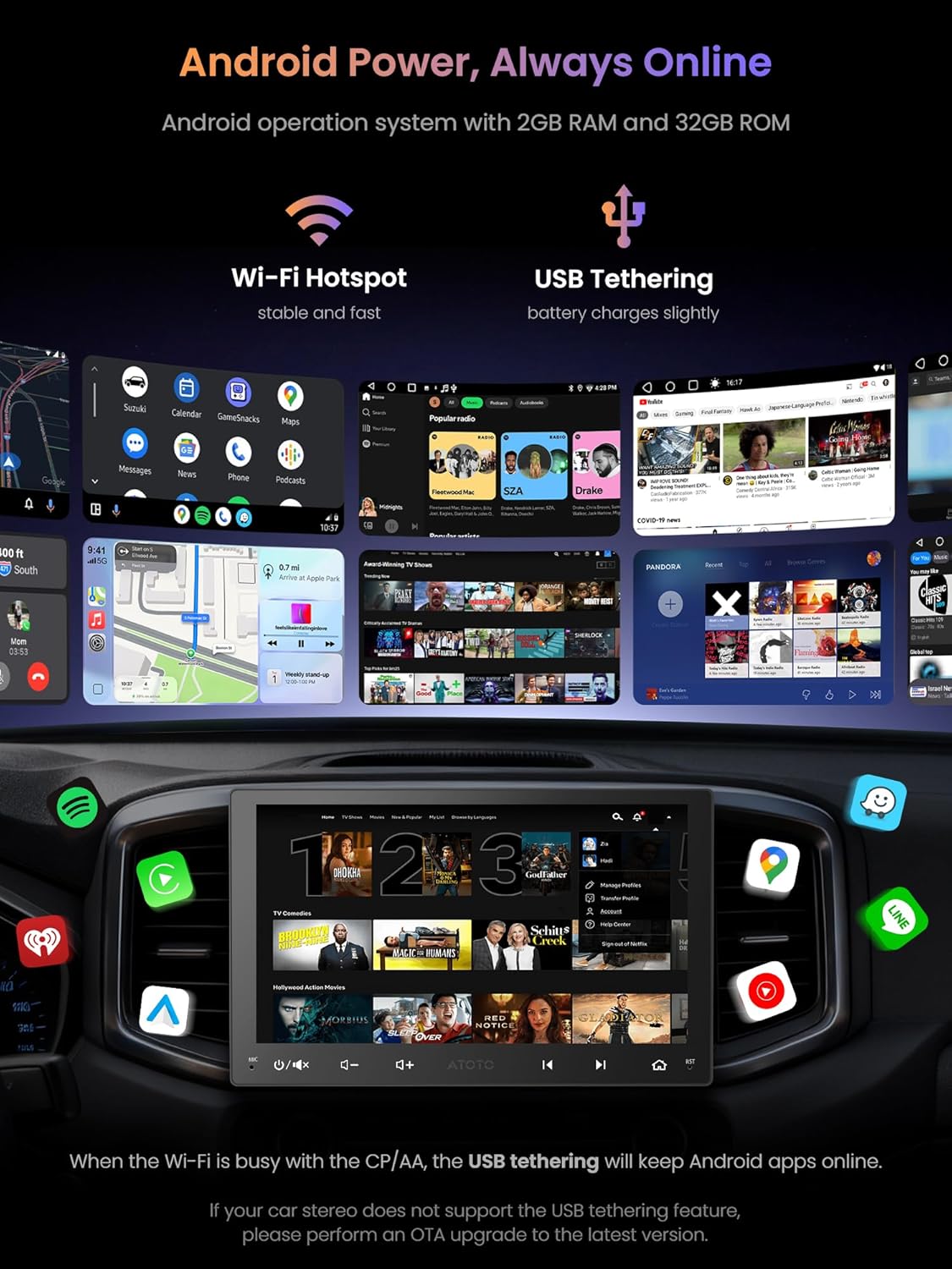 9" Autoradio 2 Din – Android Autoradio – Multimedia Systeem – Navigatiesysteem – Radio Speler – Draadloze CarPlay & Android Auto – DriveChat AI Assistent & GPS-Tracering