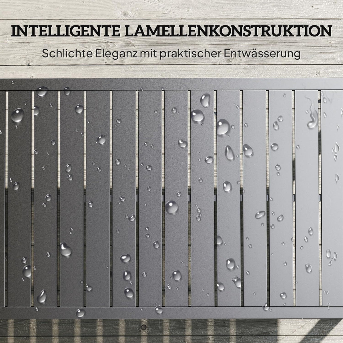 Outsunny Beistelltisch mit Lamellendesign Balkontisch aus Aluminium Kaffeetisch wetterfest Gartentisch pflegeleicht Sofatisch Outdoor Tisch für Balcony Garten Terrasse 90 x 50 x 42 cm Schwarz