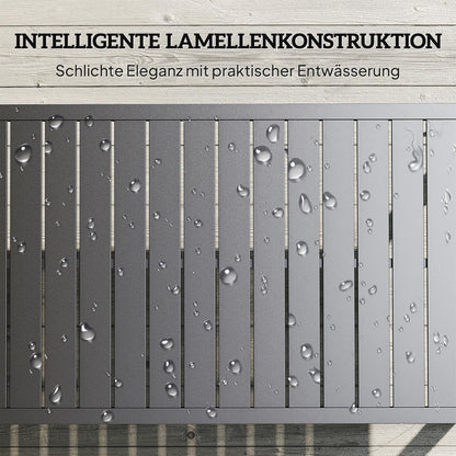 Outsunny Beistelltisch mit Lamellendesign Balkontisch aus Aluminium Kaffeetisch wetterfest Gartentisch pflegeleicht Sofatisch Outdoor Tisch für Balcony Garten Terrasse 90 x 50 x 42 cm Schwarz