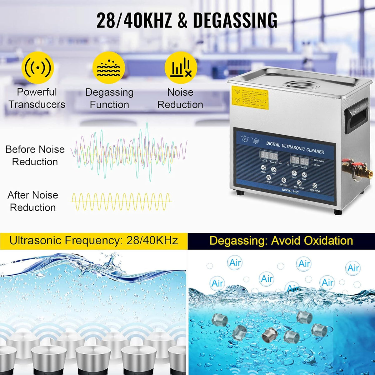 Ultrasone Reiniger – Ultrasoon Schoonmaakapparaat – Sieradenreiniger – Brillenreiniger – Horlogereiniger – 6 Liter Capaciteit – Roestvrijstalen Tank – Dubbele Frequentie 28/40 kHz