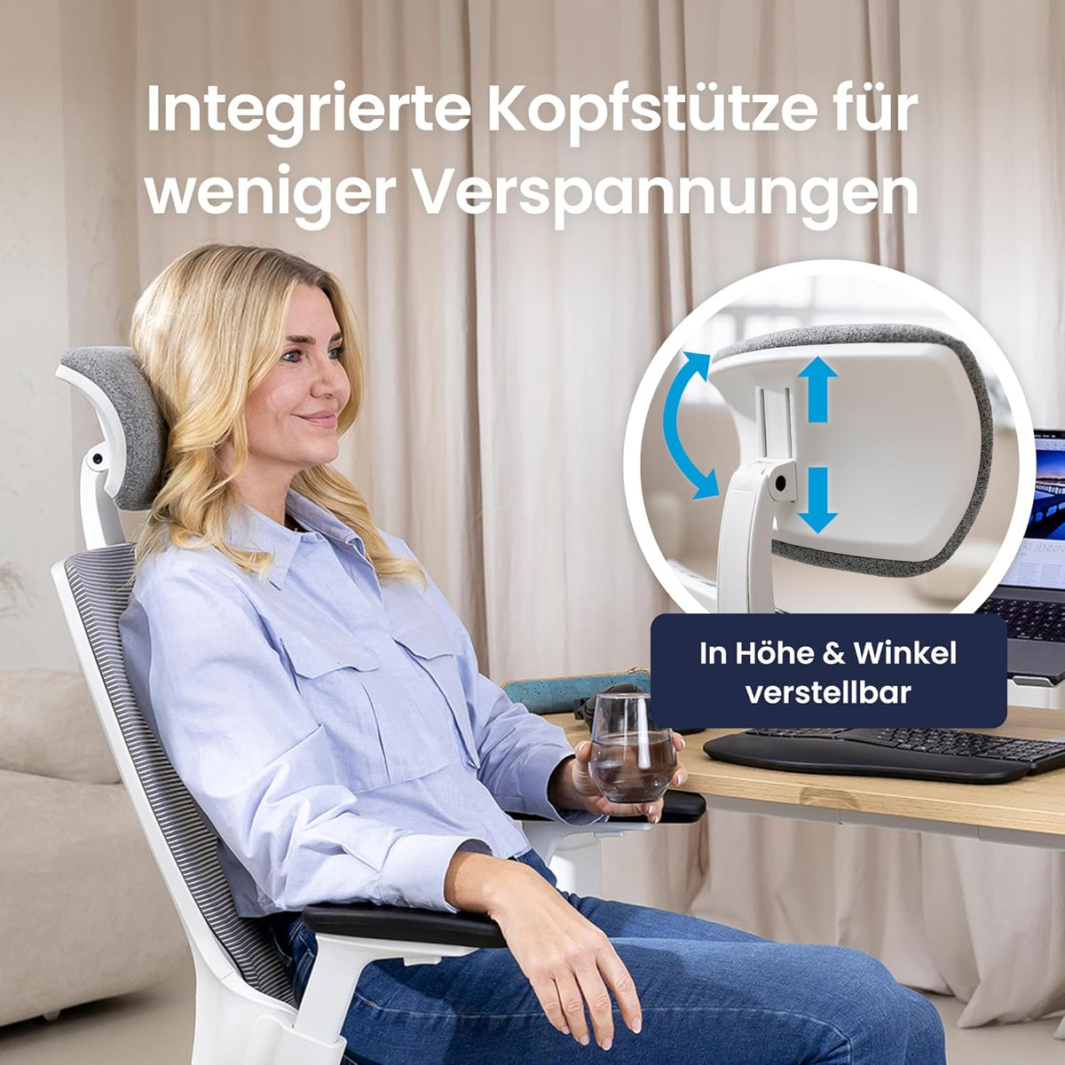 Ergonomische Bureaustoel – Bureaustoel Kantoor – Bureaustoel Met Wieltjes – Draaibare Bureaustoel – Orthopedische Bureaustoel – Synchroonmechanisme Voor Natuurlijke Houding – Verstelbare Lendensteun en Hoofdsteun