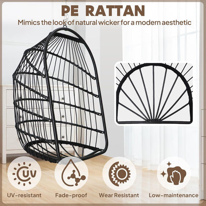 Chihee Eierstoel Opvouwbare Rieten Rotan Hangstoel Swing Stoel Indoor Outdoor Patio Rieten Stoel Hangmat Stoel met Rvs Opknoping Kit Chain Link UV Bestand Kussen Slaapkamer Balkon
