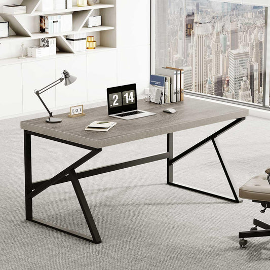 HSH Bureau, computerwerk, pc, hout en metaal, industrieel, tafel, studiewerk, eenvoudig, modern, voor slaapkamer, 140 cm, grijs