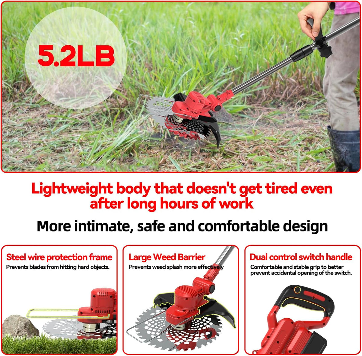 4-in-1 accu-grastrimmer met accu en onkruidborstel, bosmaaier, accu voor Makita-accu's, 4,0 Ah, 21 V accu, ultralicht, 2,36 kg, onkruidborstel, elektrische bosmaaier, incl. oplader, voor thuisgebruik