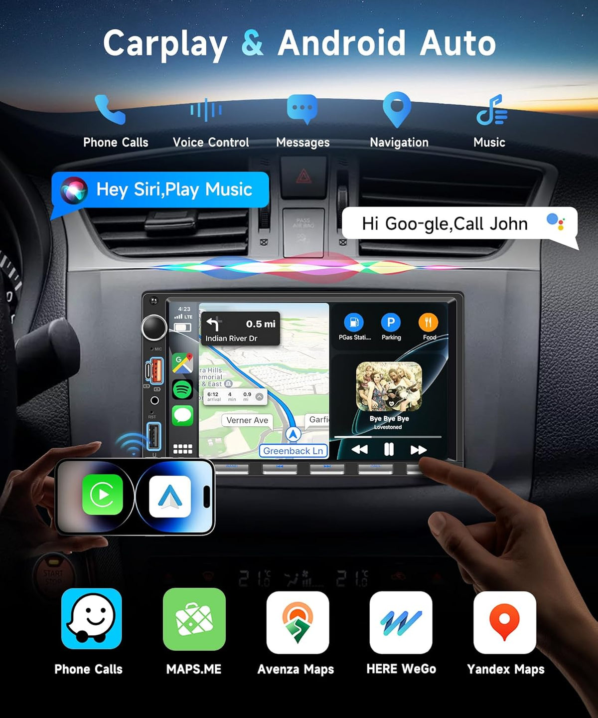 7 inch autoradio, 2 Din met draadloze Carplay Android auto, FM-radio met Blurtooth, GPS navigatie, 2 USB/SD/AUX, online video, spiegellinks, IPS-touchscreen, auto met achteruitrijcamera