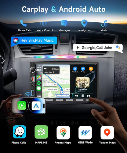 7 inch autoradio, 2 Din met draadloze Carplay Android auto, FM-radio met Blurtooth, GPS navigatie, 2 USB/SD/AUX, online video, spiegellinks, IPS-touchscreen, auto met achteruitrijcamera