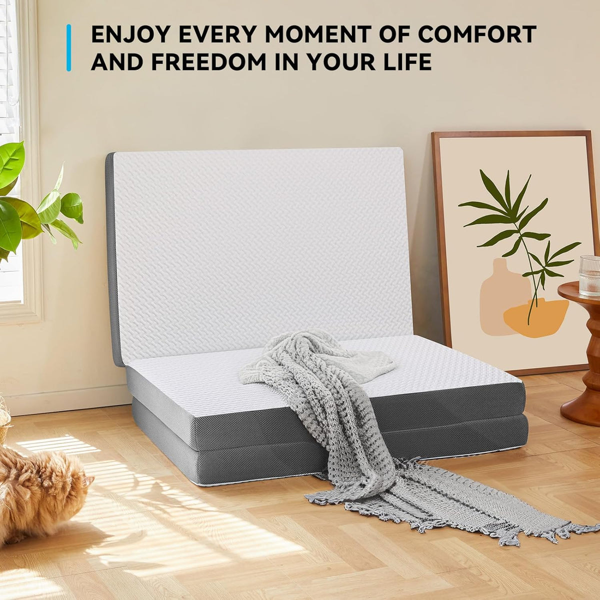 Vouwmatras, 140 x 200 x 7,5 cm, 3-delige vouwmatras, campingmatras, logeerbed, vloermatras, gastenmatras, veldbed, opklapbed