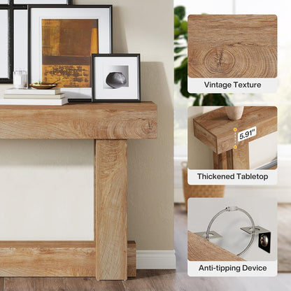 Tribesigns 160 cm Console Table, 2 Tier Halter Table, Rectangular Wooden Side Table Behind the Sofa, Farmhouse Wood Rear for Hallway, Living Room, Light Brown Oak