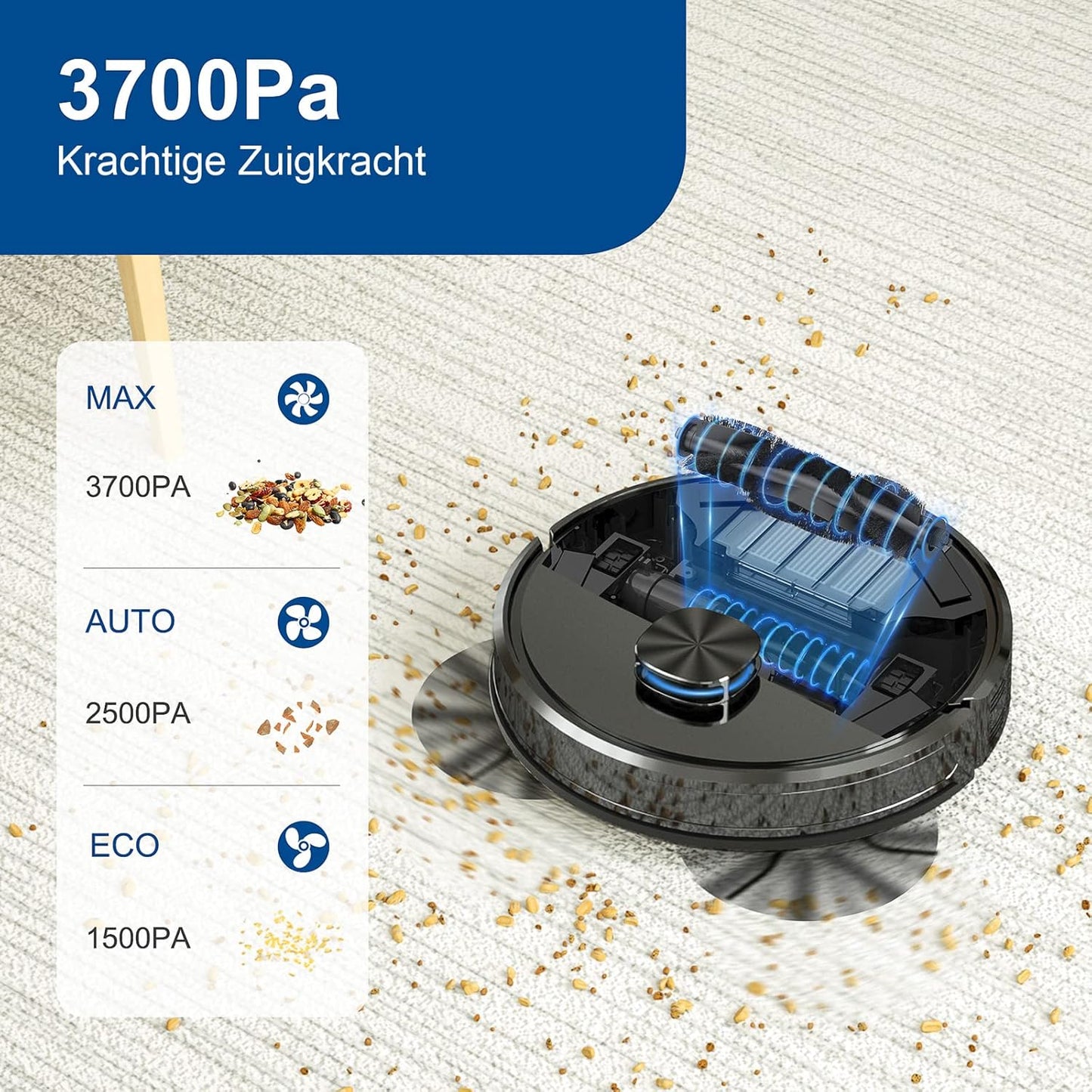 Robotstofzuiger – Robotstofzuiger met dweilfunctie – Robotveger – Automatische Stofzuiger – Dweilrobot – Lasernavigatie – 3700 Pa Zuigkracht – 3,5L Automatisch Afzuigstation