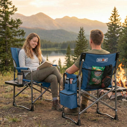 OVERMONT Oversize directors campingstoelen voor volwassenen - 180 kg zware opvouwbare buitenstoelen met opvouwbare bijzettafel en koeltas voor buiten, festival, barbecue, strand, picknick, vis