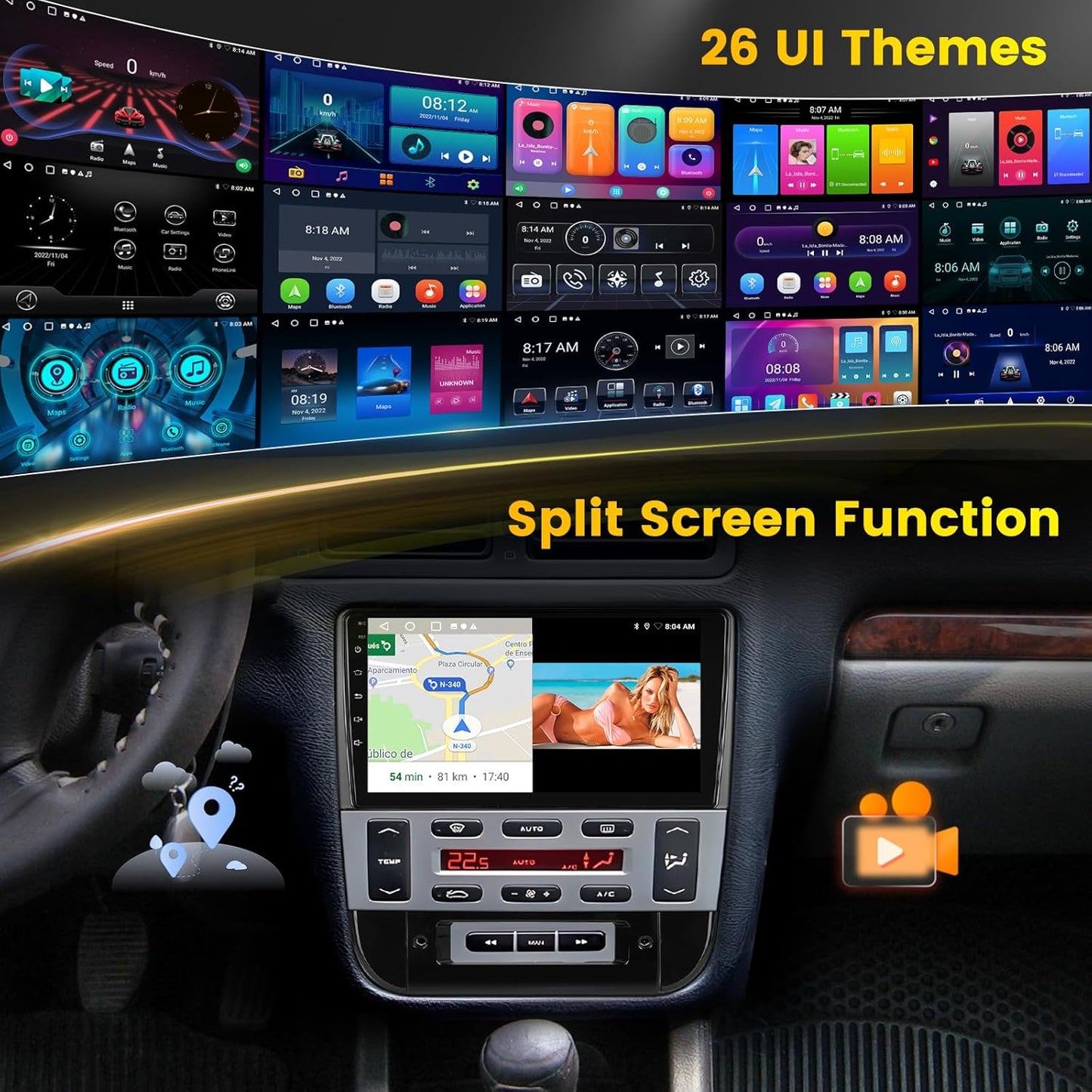 Android 15 Autoradio – 2 DIN Multimedia Systeem – Navigatie Radio – Bluetooth Speler – Draadloze CarPlay Android Auto – 9 Inch Touchscreen – Inclusief Achteruitrijcamera en Microfoon