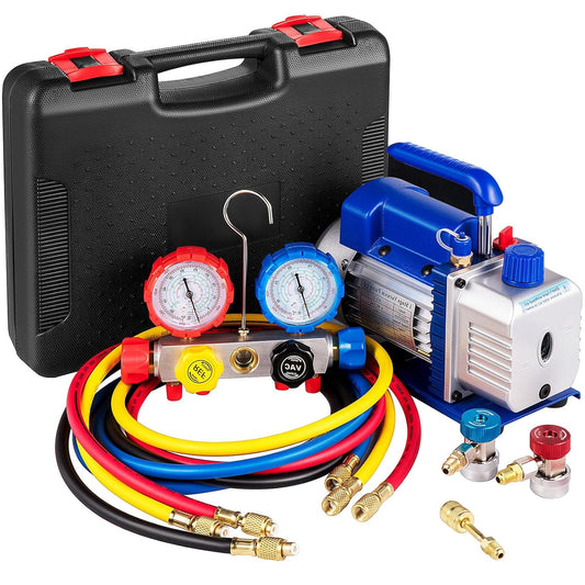 Vacuümpomp – Aircopomp – Zuigpomp – Koeltechniekpomp – HVAC Vacuümextractor – Krachtige 1/4 PK Motor – 4,8 CFM Luchtopbrengst met Drukmeters