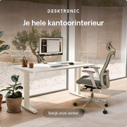 Desktronic Desk HomeOne - Height Adjustable 140 x 70 cm - Fast Twin-Motor Standing Desk - Very Stable Electric Standing Desk - One-Piece Table Top Standing Desk - Touch Screen Control - QUORE