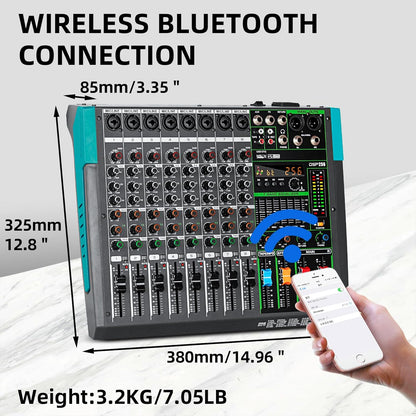 Professionele 8-Kanaals Audiomixer – Geluidsmixer – Mengpaneel – Mengtafel – DJ-Mixer – 259 DSP-Effecten – Bluetooth En USB-Speler