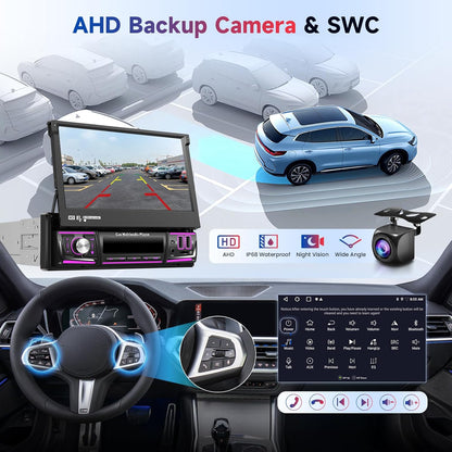 2G + 32G autoradio 1 Din met Carplay Android Auto draadloos, 6,9 inch touchscreen stereo auto ondersteuning Bluetooth 5.0 Radio FM RDS GPS Wi-Fi Mirror Link USB/Type-C achteruitrijcamera