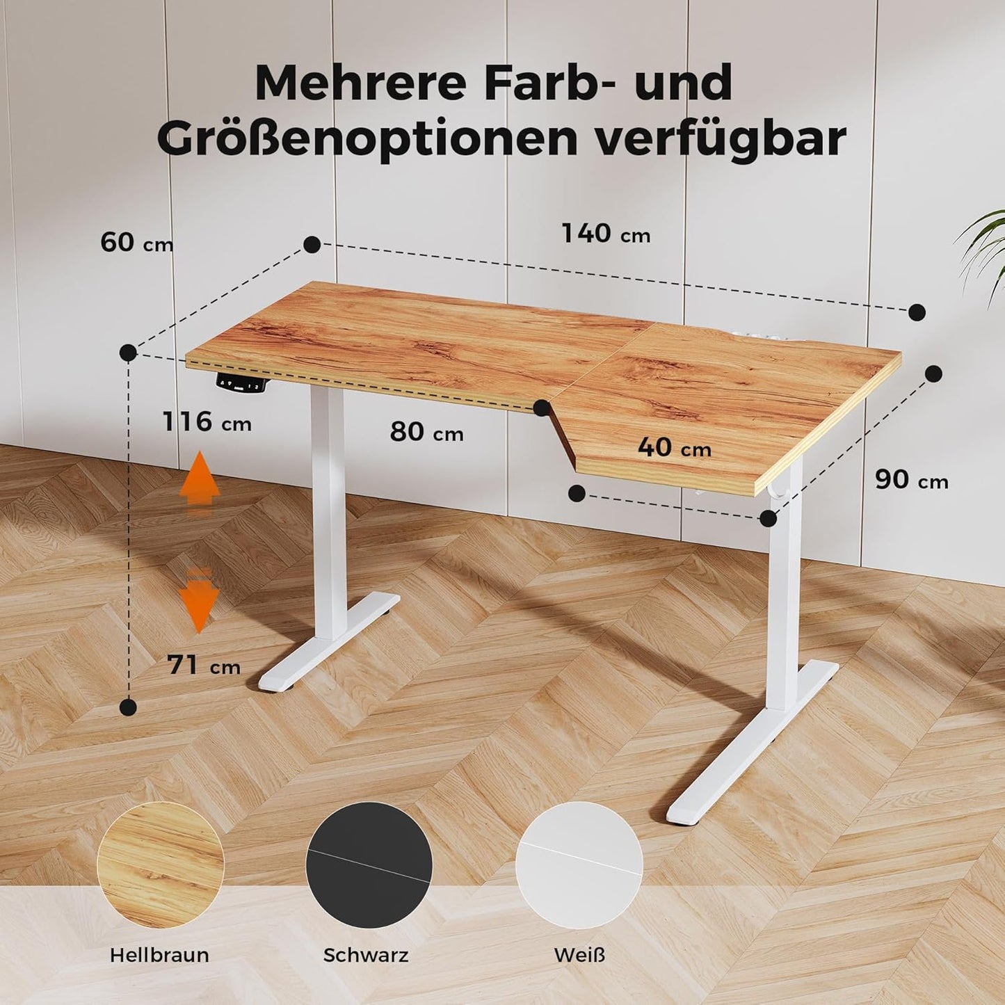 Agilestic Elektrisch sta-bureau 150 cm in L-vorm, in hoogte verstelbaar om thuis staand of zittend te werken, ergonomisch computerbureau, lichtbruin
