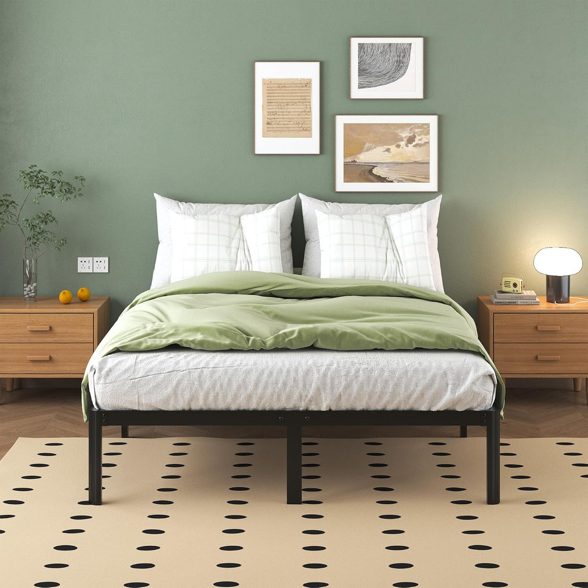 Metalen Bed 140x200 cm met Ronde Poten, Hoogte 36cm Jeugdbed Frame met Metalens Lattenbodem, Zwart
