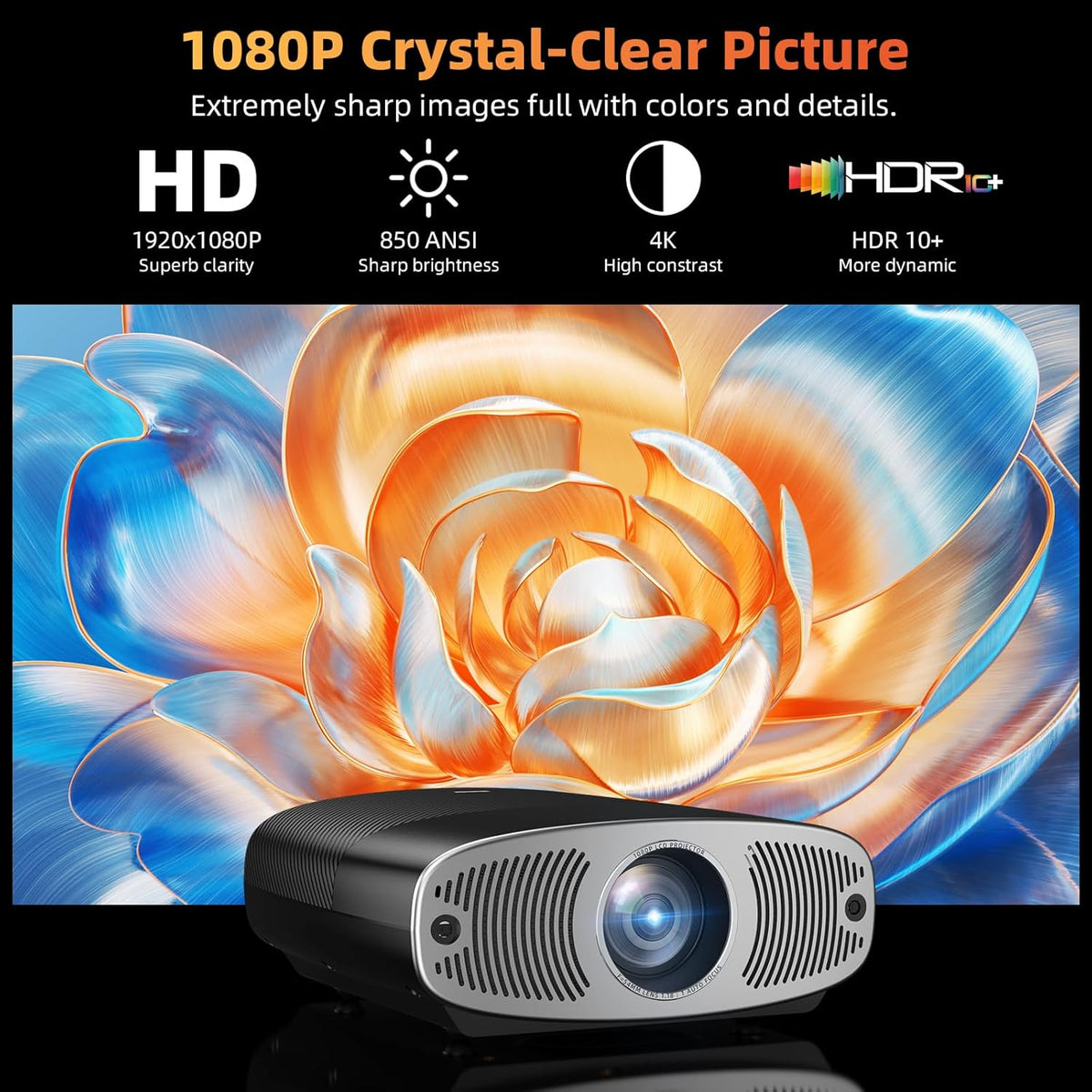 Bettdow 4K beamer [Android 9.0 & Google TV], 1080P volledig verzegeld, autofocus/trapeziumcorrectie, videoprojector ondersteunt Google Voice Assistant & Dolby Audio, zwart