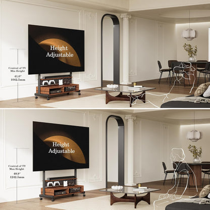 Tv-Standaard – Televisiestandaard – Vloerstandaard – Tv-Rolwagen – Verrijdbare Tv-Standaard Met Wieltjes – Voor 70-100 Inch Tv's – In Hoogte Verstelbaar, Max. 80 Kg