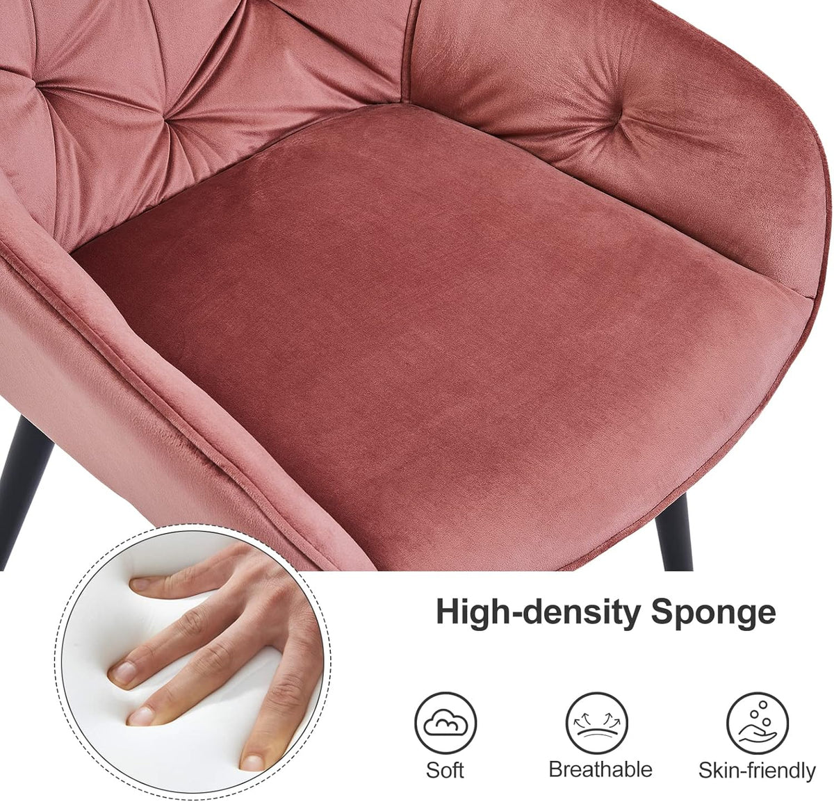 CLIPOP Dining Chair 2/4pcs Set Velvet Chair with Armrests and Metal Legs Upholstered Chair Kitchen Chair Lounge Chair Leisure Chair (2, Rose)