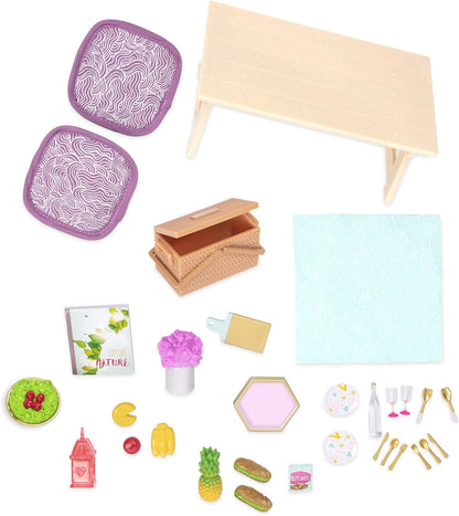 Lori LO37105Z Gourmet to Go picknicktafelset, accessoires voor poppen van 6 inch - 3 jaar en ouder, meerkleurig, 1