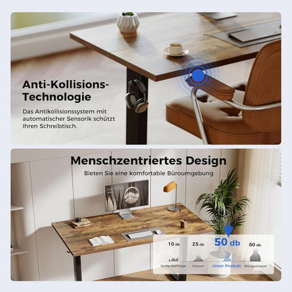 Agilestic, In hoogte verstelbaar bureau, 140 x 60 cm, elektrische computertafel met geheugenfunctie, voor kantoor en thuis, bruin
