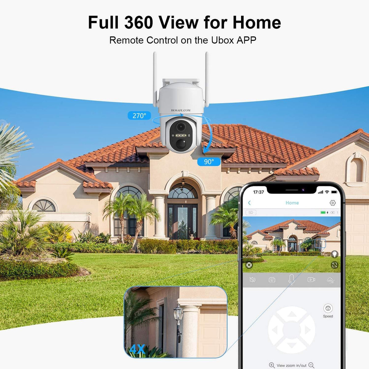 Beveiligingscamera's voor thuis draadloos buiten, draadloze wifi-buitencamera, 360-camera op zonne-energie, PTZ, PIR-sensor, 2K HD-kleurennachtzicht, 2-weg-spraak, IP66 waterdicht, 2-pack