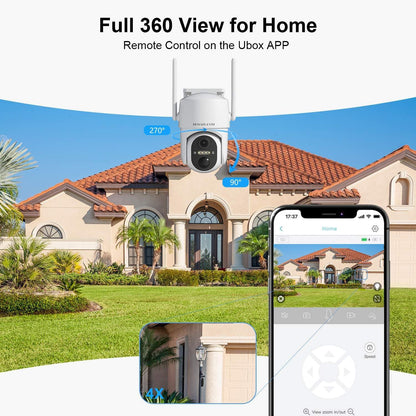 Beveiligingscamera's voor thuis draadloos buiten, draadloze wifi-buitencamera, 360-camera op zonne-energie, PTZ, PIR-sensor, 2K HD-kleurennachtzicht, 2-weg-spraak, IP66 waterdicht, 2-pack