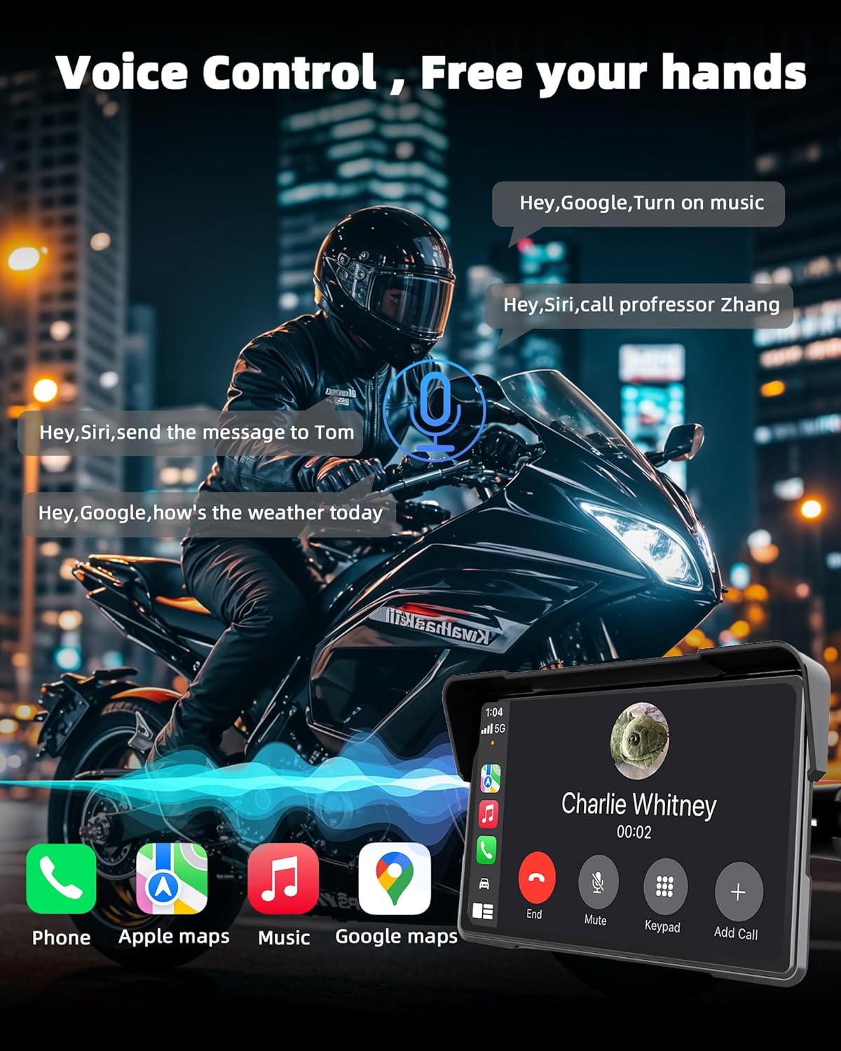 Jansite Carplay 7 inch (17,7 cm) Carplay, Con Supporto BMW, IPS motorfiets, display, navigatieapparaat voor motorfietsen met dubbele Bluetooth, Siri/G-oogle Assistant, IP67 waterdicht scherm