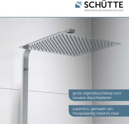 SCHÜTTE Ocean 60531 Douchesysteem met thermostaat en glazen legplank, doucheset met 30 x 30 cm, regendouche met wandhouder en douchekop, chroom/antraciet
