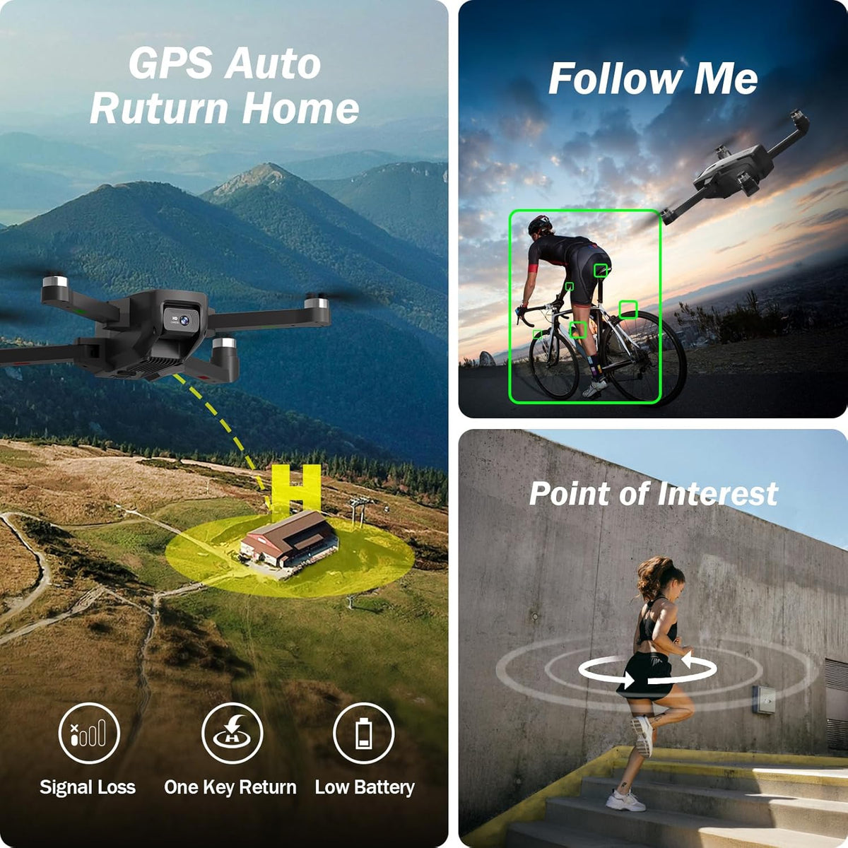 Drone met 1080p camera, 5 GHz, automatische terugkeer, Follow Me