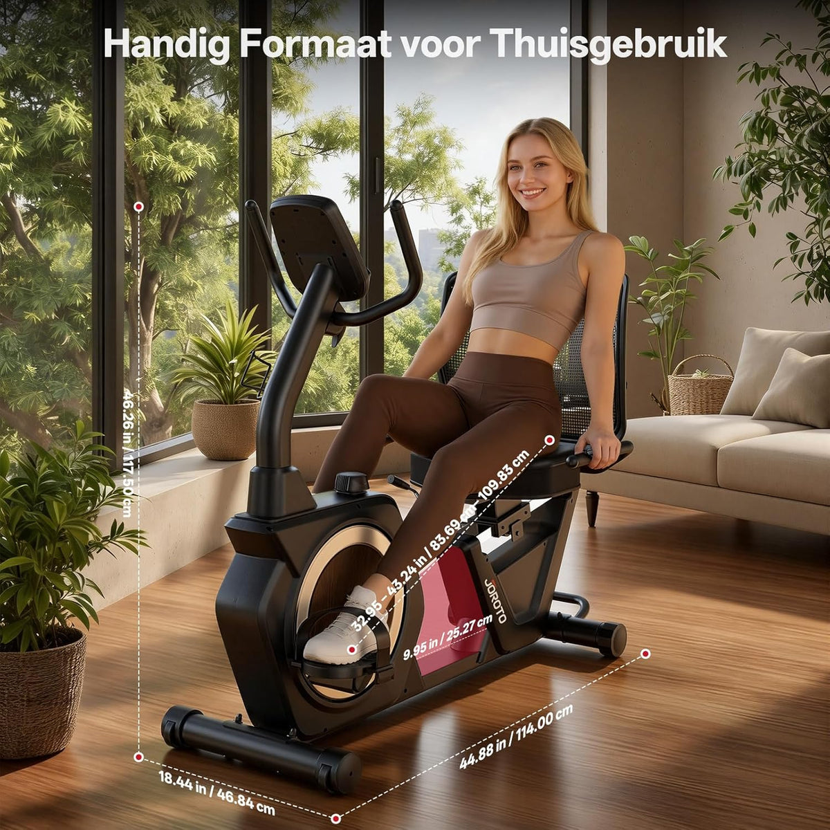 JOROTO JH50 Ligfiets voor Thuis, Bluetooth Ligergometer met App, Ligfiets met 16 Weerstandsniveaus, Verstelbaar Zitvlak & Rugleuning tot 182KG, LCD-scherm, Hartslagsensoren