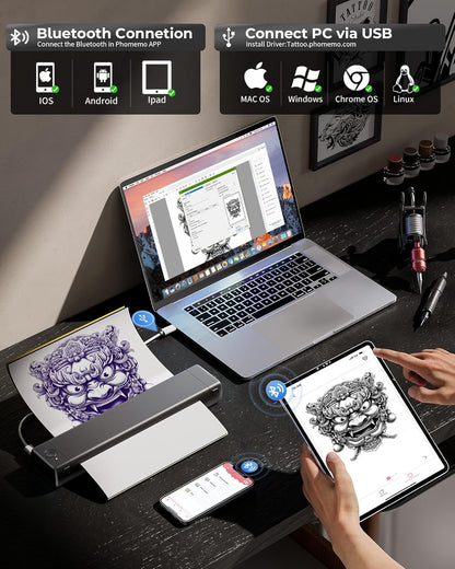 Tattoo Stencil Printer – Tattoo Printer – Tattoo Transfer Printer – Thermische Printer – Mobiele Tattoo Printer – Draadloos Bluetooth – Tot 140 Prints Per Batterij
