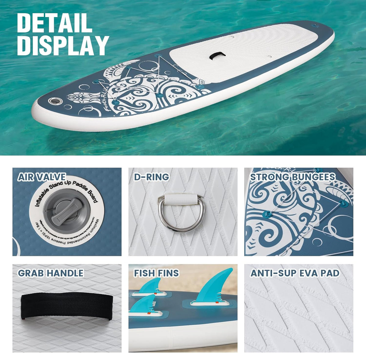 FEATH-R-LITE Stand Up Paddle Board 10'x32"x6" Ultra-Light ISUP met opblaasbare paddleboard accessoires, drie vinnen, verstelbare peddel, pomp, rugzak, riem, waterdichte telefoontas