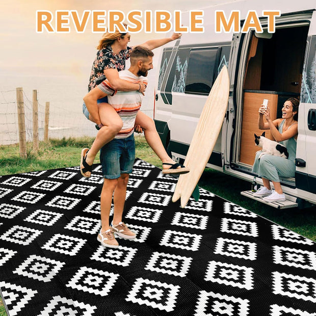 Buiten Vloerkleed - Buitenkleden - Buitentapijt - Opvouwbaar - UV-bestendig - Waterdicht - Buitenmatten - voor Buiten - Balkon - Strand - Picknick -Terras - Rechthoekig - 245 x 305 cm - Zwart