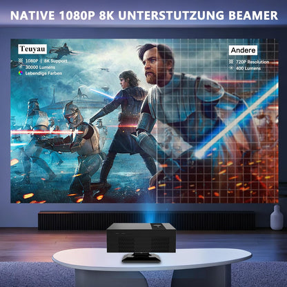 Projector 4K【Netflix Gecertificeerd & Google TV】Draagbare Beamer【8K Ondersteuning & 1080P Native】Slimme Projector met Dolby Audio, Video Projector met WiFi/Bluetooth voor Home Cinema,Buiten