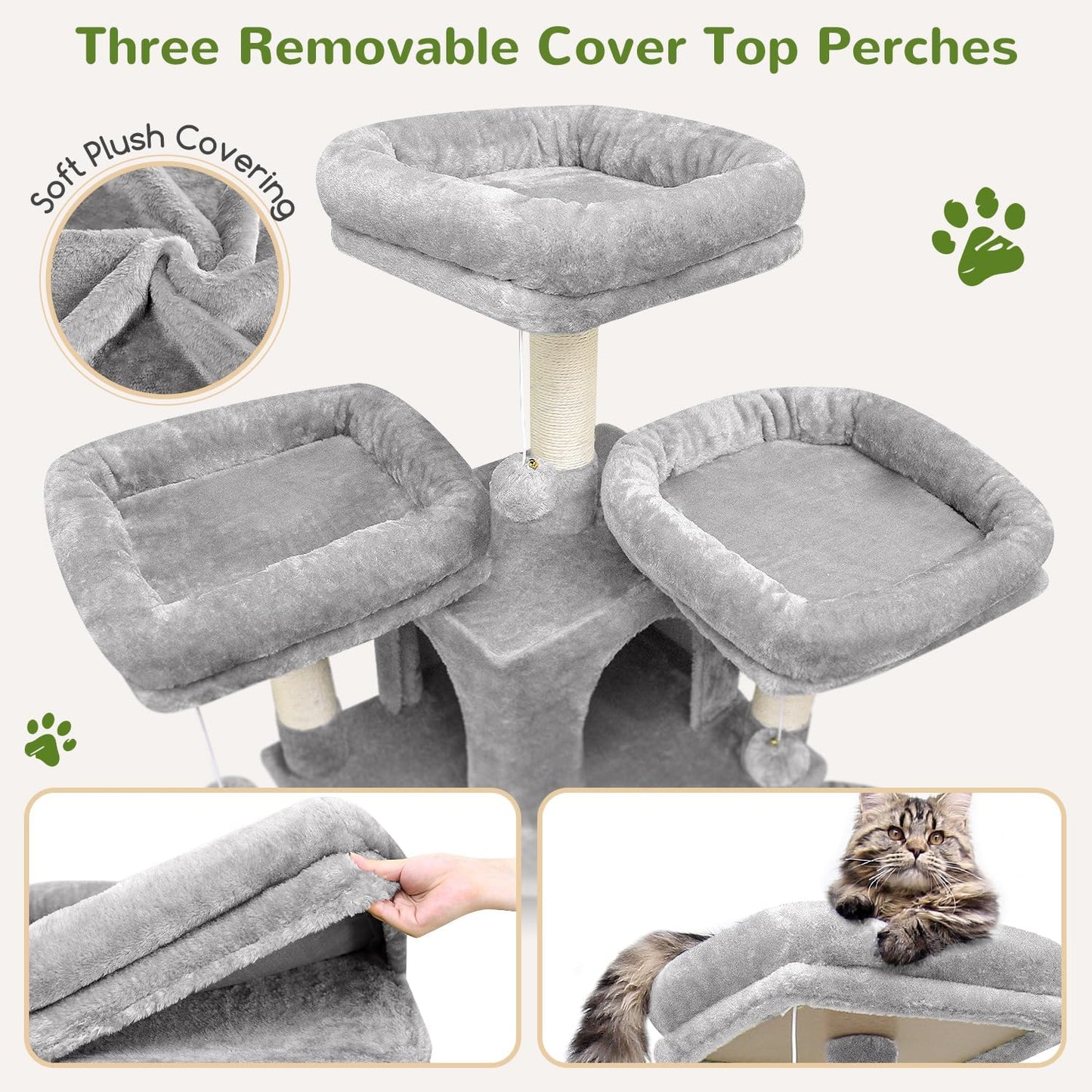 Krabpaal XXL – Krabmeubel – Kattenboom – Krabton – Kattenmeubel – Lichtgrijs – 204 cm Hoog – Luxe Met 3 Gevoerde Zitstokken & 2 Kattenhuisjes