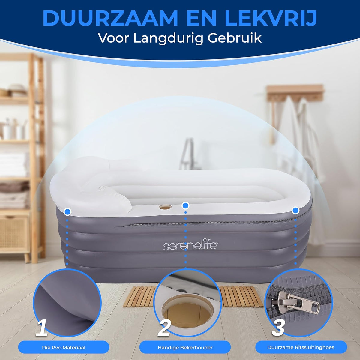 Opblaasbaar Ligbad – Opblaasbare Badkuip, Draagbare Badkuip, Opvouwbare Badkuip, Opblaasbaar Bad – Bubble Massage Mat, Kleurveranderende LED-Verlichting – 168 X 76 X 66 Cm, Tot 86 Kg