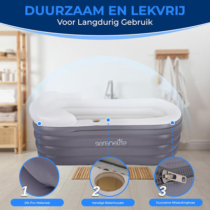 Opblaasbaar Ligbad – Opblaasbare Badkuip, Draagbare Badkuip, Opvouwbare Badkuip, Opblaasbaar Bad – Bubble Massage Mat, Kleurveranderende LED-Verlichting – 168 X 76 X 66 Cm, Tot 86 Kg