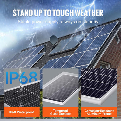 VEVOR 200 W solar panel, set of 2 12 V monocrystalline solar panel plus charge controller, 16.66 A solar installation, conversion rate of 23%, compatible with AGM, gel, FLD, LI batteries, ideal